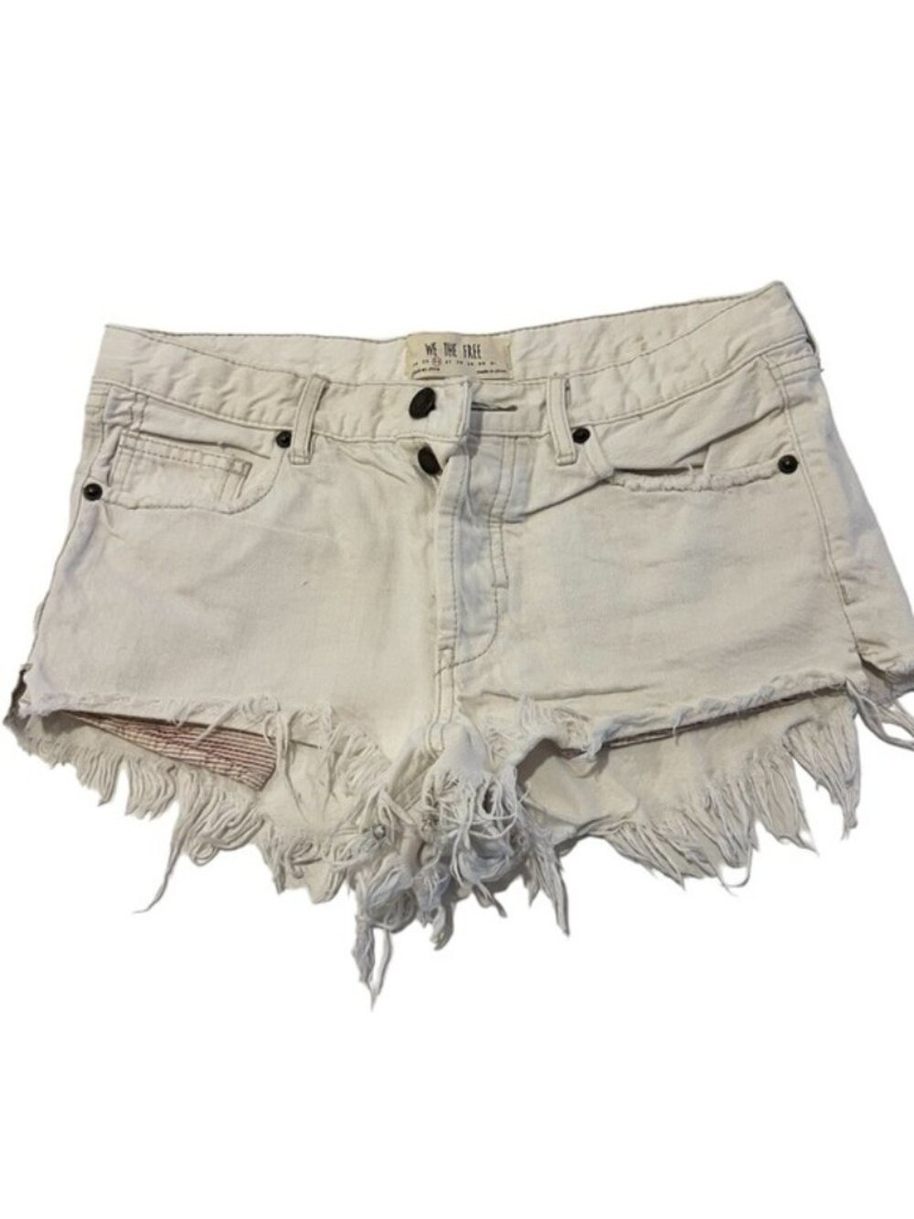 We the Free Free People Shorts Frayed Hem Button Fly Off White Size 26 Waist